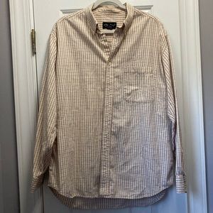 Eddie Bauer Mens Large Casual Button Down Dress Shirt Cream Plaid Long Sleeve